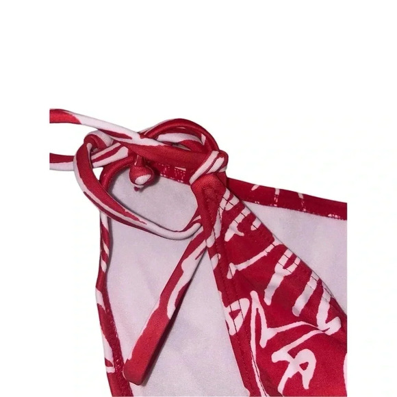 OBEY RED AND WHITE LOGO SCRIPT SIDE TIE BIKINI BOTTOMS Size L - Picture 5 of 9